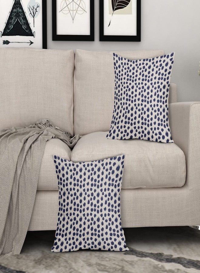 Sweetshow Navy Blue Cream Pillow Covers 18x18 Set of 2 Polka Dot Throw Pillows Outdoor Boho Design Brush Strokes Decorative Pillowcase Square Cushion Cover Linen Pillow Case for Home Sofa Couch Bed - Image 3